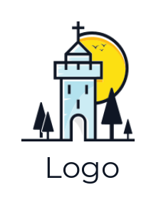 make a religion logo Church sun trees and birds