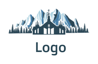make a religious logo church in front of mountains 