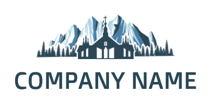 make a religious logo church in front of mountains 