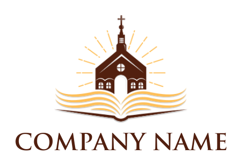 religious logo image church on open book with rays - logodesign.net