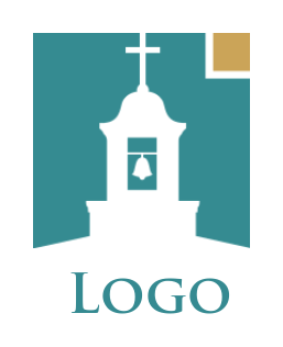 make a religious logo church steeple with bell and cross in square