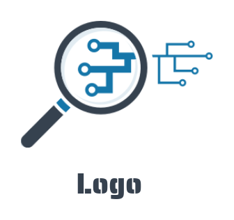research logo circuit points in magnifying glass