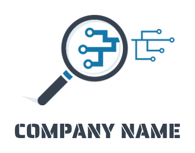 research logo circuit points in magnifying glass