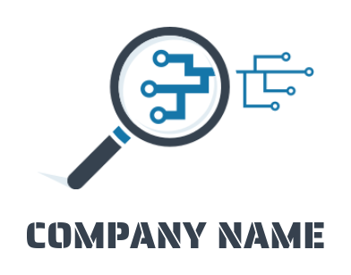 research logo circuit points in magnifying glass