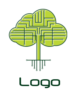 IT and internet logo circuit wires inside tree