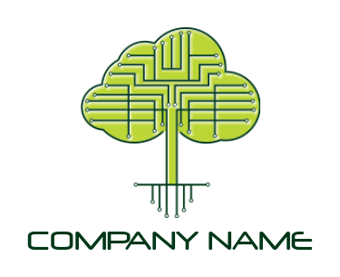 IT and internet logo circuit wires inside tree