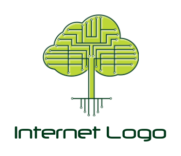 IT and internet logo circuit wires inside tree