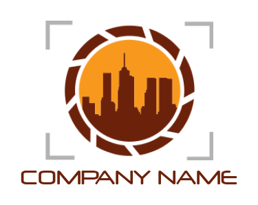 photography logo city in camera shutter & frame