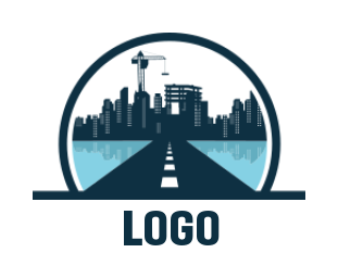 construction logo cityscape road crane in circle