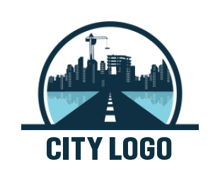 construction logo cityscape road crane in circle