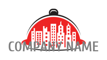 city skyline inside the dish cover logo symbol