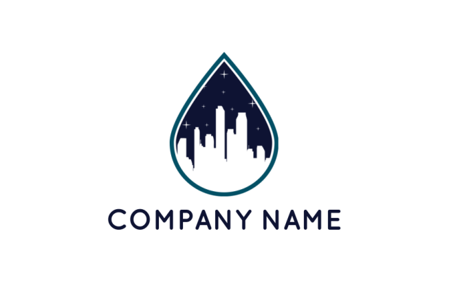 create a cleaning logo city skyline inside water drop - logodesign.net