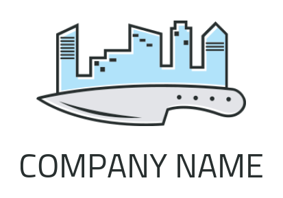 restaurant logo city skyline merged with knife