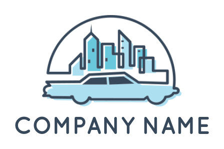 auto logo of city skyline stand on vintage car