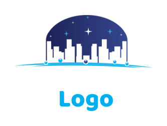real estate logo city skyline with stars swoosh