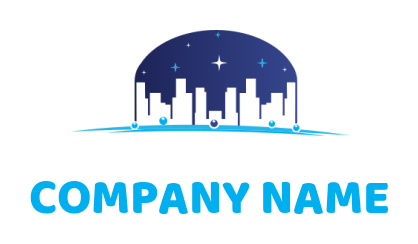 real estate logo icon city skyline with stars and swoosh