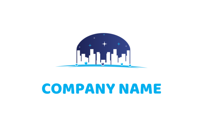 real estate logo icon city skyline with stars and swoosh