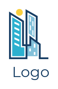 real estate logo city skyline with sun line art