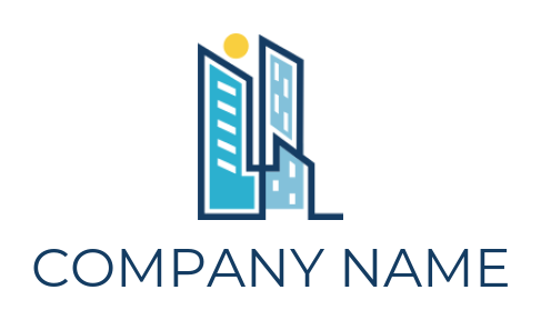 real estate logo city skyline with sun line art