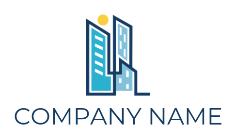 real estate logo icon city skyline with sun line art - logodesign.net