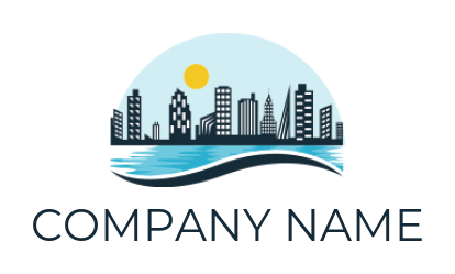 real estate logo city skyline with wave on river