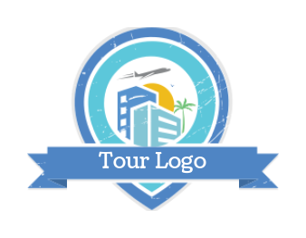 travel logo maker cityscape and air plane inside location icon