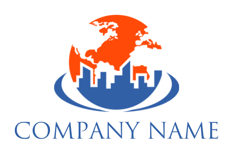 Travel logo cityscape in globe ellipse