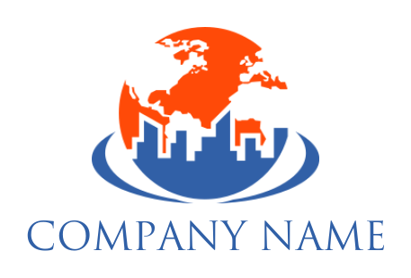 Travel logo cityscape in globe ellipse