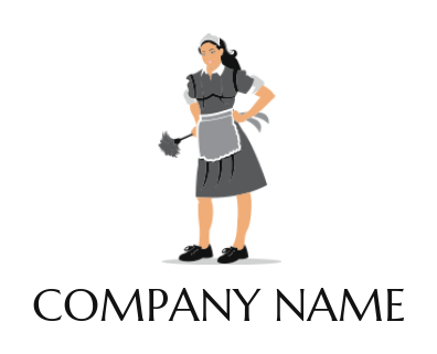 cleaning logo maker with a  maid with dusting brush 