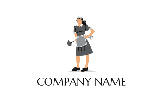 cleaning logo maker with a  maid with dusting brush 