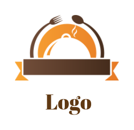 restaurant logo cloche circle spoon fork ribbon