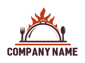 restaurant logo cloche on fire with fork spoon