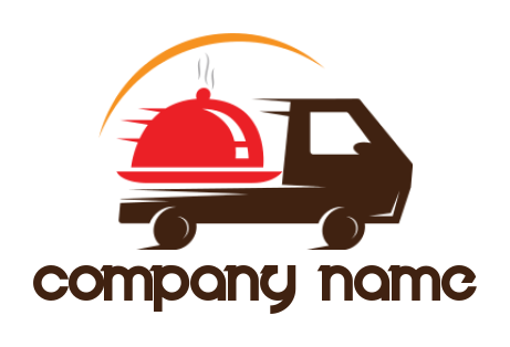 restaurant logo symbol cloche on moving truck with swoosh