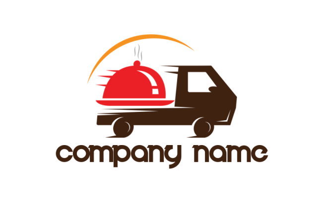 restaurant logo symbol cloche on moving truck with swoosh