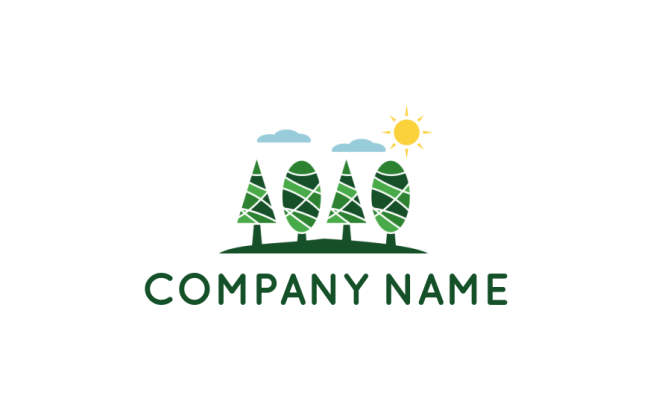 landscaping logo illustration clouds and sun on mosaic trees - logodesign.net