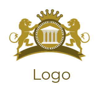 law firm logo maker coat of arm with court pillars in circle lions and crown