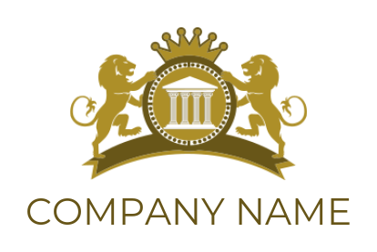 law firm logo maker coat of arm with court pillars in circle lions and crown