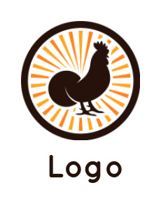 farm logo chicken silhouette in circle with rays