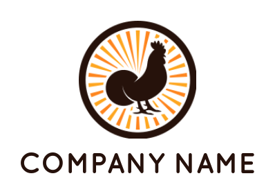 farm logo chicken silhouette in circle with rays
