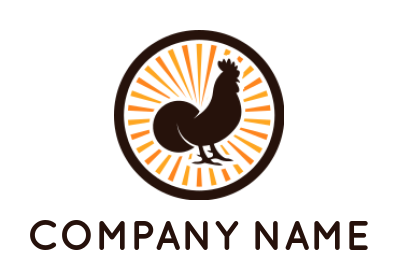 pet logo chicken silhouette in circle with sun rays