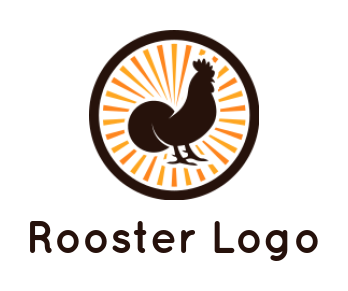 farm logo chicken silhouette in circle with rays