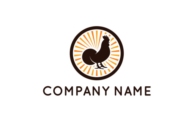 pet logo chicken silhouette in circle with sun rays