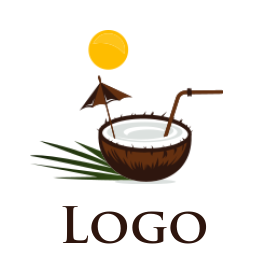 create a food logo coconut drink with straw and umbrella - logodesign.net