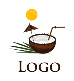 food logo coconut drink with straw and umbrella