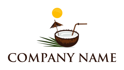 food logo coconut drink with straw and umbrella
