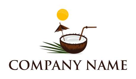 food logo coconut drink with straw and umbrella