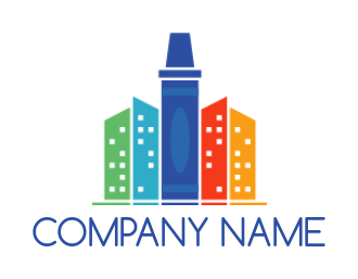 education logo colorful buildings with chalk