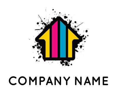 design a printing logo colorful house forming arrow with splashes