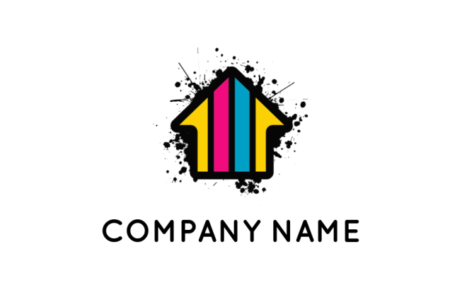 colorful house forming arrow with splashes 