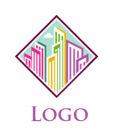 printing logo colorful buildings inside rhombus